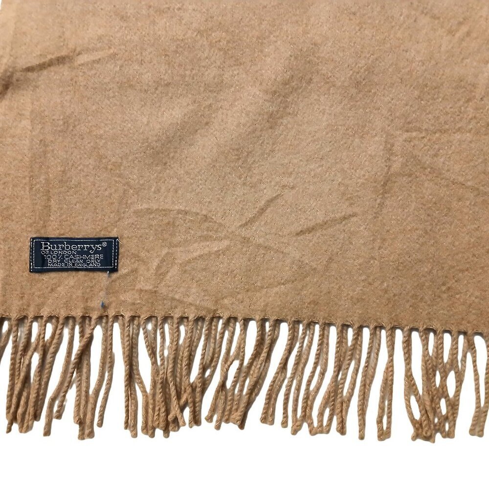 Luxury Vintage Tan Cashmere Burberry Scarf Embroidered Logo Fall Winter Scarves - Picture 5 of 6